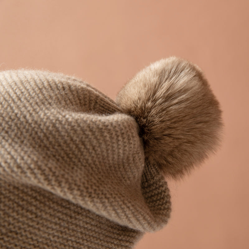 100% cashmere Light Brown Cashmere Hat