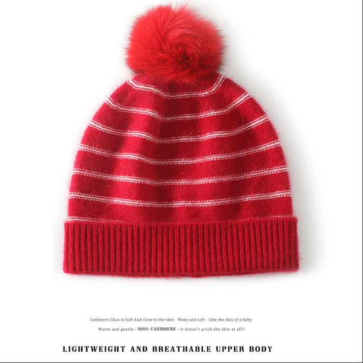 Red & White 100% Cashmere Earflap Hat