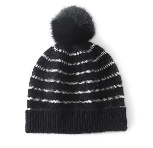 Black & White 100% Cashmere Earflap Hat