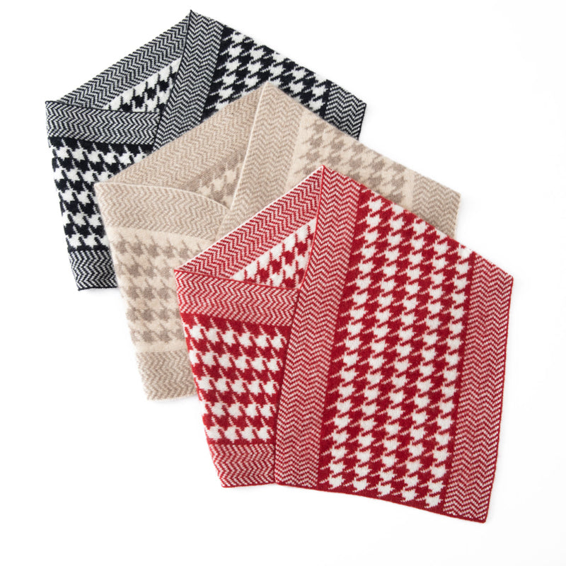 Red & White Houndstooth 100% Cashmere Scarf